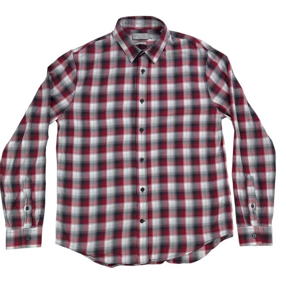 Vince Classic Fit Plaid Shirt Men's M Red Gray Button Front M4897-1362 - Picture 1 of 7